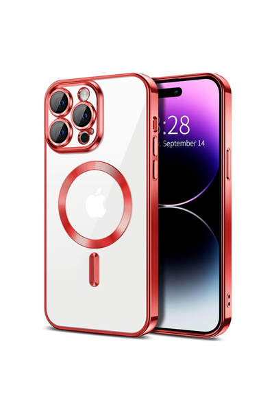 Techsuit Husă pentru iPhone 14 Pro Max, Lux Crystal MagSafe, argintiu - roșu