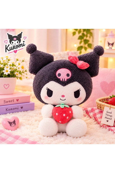Generic Brand Soft Plush Hugging Doll with Strawberry Figure (Black and Pink)