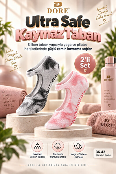 Dore Orijinal Kadın Premium Pamuklu Kaymaz Silikon Tabanlı Batik Model Anti S...