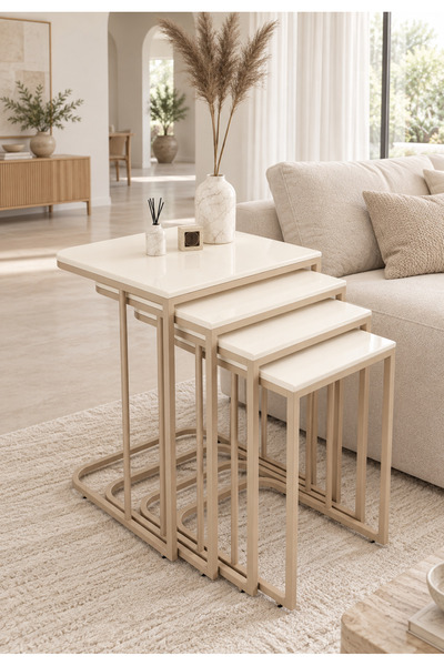 MYDECO PARİS (TEKERLEKLİ) 4 LÜ ZİGON SEHPA CAPPUCİNO AYAK-KREM 18 mm MDF TABLA