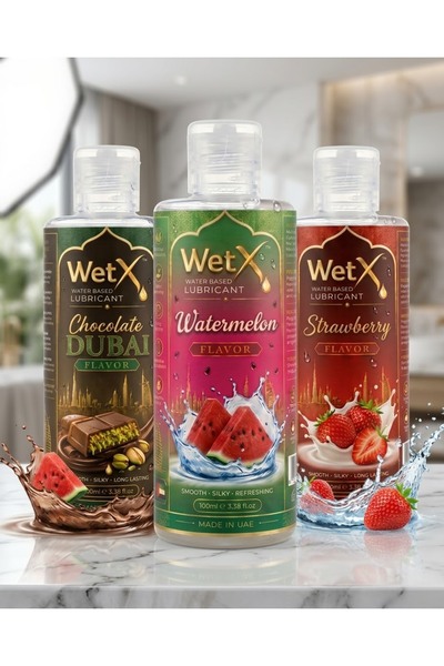 WetX Water Based Lubricant - Pack of 3 (Strawberry & Watermelon & Dubai Chocolate) 300ml (3 x 100ml) | Long Lasting Pleasure - Natural Feeling - Smooth & Silky Lube