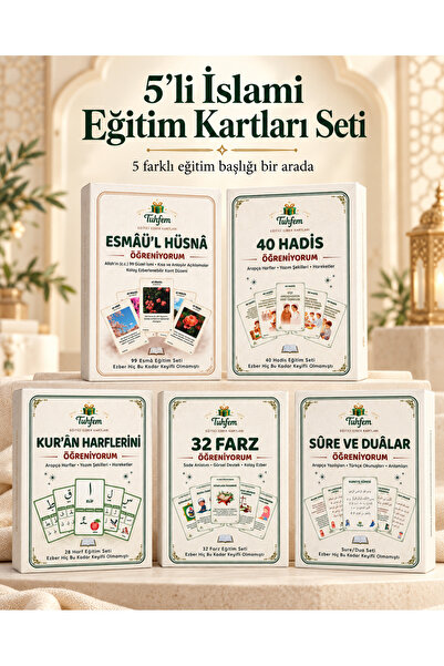 TUHFEM 5'li İslami Kart Seti - Kur'an Harfleri, Sure ve Dualar, 32 Farz, 40 H...
