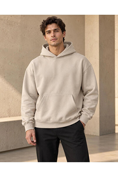 Butik Unisex Oversize Hooded Kangaroo Pocket 3 Thread Raster Sweatshirt