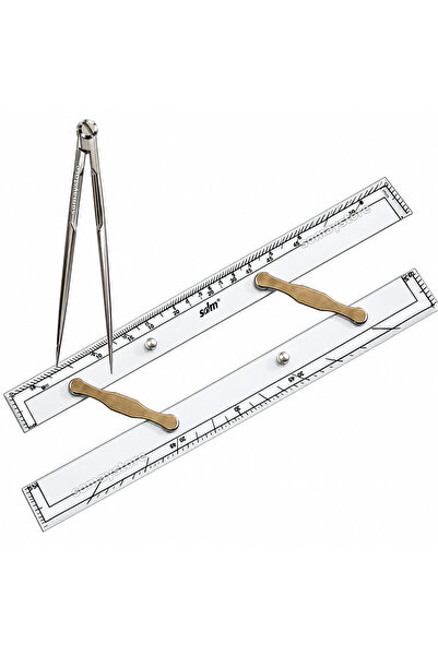SomayStore Tekne Navigaston Seti Paralel Cetvel & Krom Kör Pergel 2'li Set