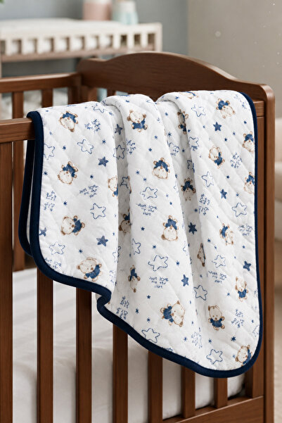 bebegen Teddy Bear Patterned Single Layer Combed Cotton Cream Navy Blue Baby ...