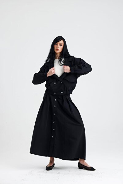 GACA COLLECTION İzla long flared front buttoned side pockets skirt