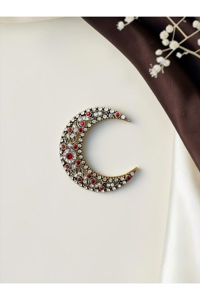 FAYRA ACCESSORIES Kristal Taşlı Hilal Broş