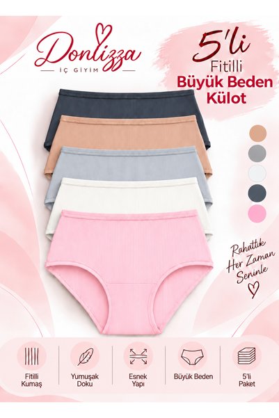 DONLİZZA Corded Fabric Ribana Cotton Women's Panties Mink 5 Pieces