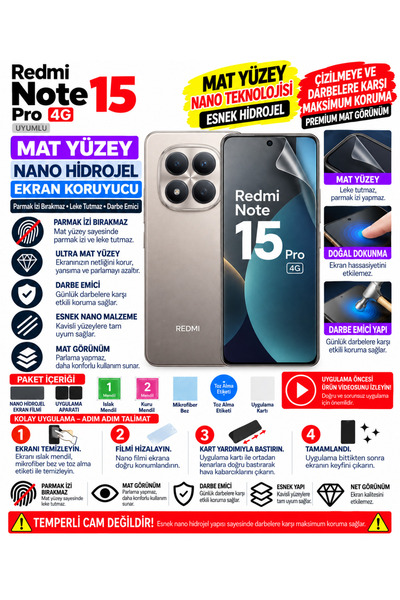 Astakos Redmi Note 15 Pro 4G Uyumlu Mat Yüzey Nano Hidrojel Kırılmaz Darbe Em...