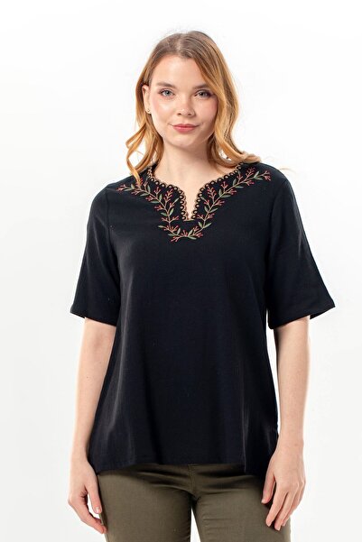 Eliş Şile Bezi Short Sleeve Nevin Embroidered V-Neck Summer Shile Fabric Auth...