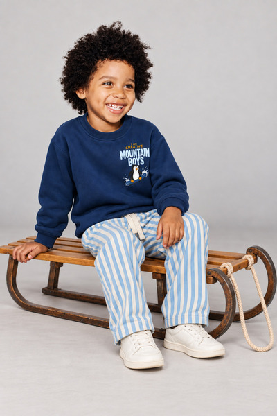 Joi Kids Girls / Boys Penguin Printed Sweatshirt and Striped Bottom Set Three Yarn Diagonal