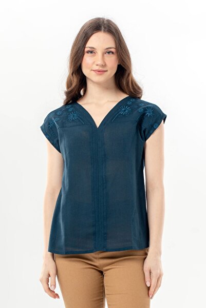 Eliş Şile Bezi Short Cap Sleeve Gülizar Şile Bezi Summer Embroidered Blouse P...