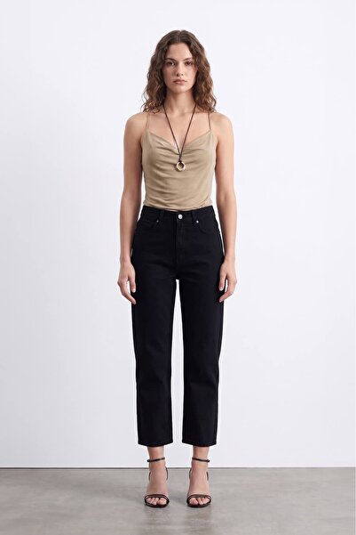 Bluewhite Women's High Waist Mom Fit Black Jean Pants Straight Leg