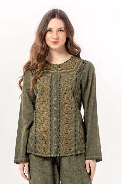 Eliş Şile Bezi Foldable Long Sleeve Inka Round Neck Summer Buttoned Authentic...