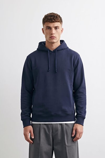 MARKAPIA Men's Hooded Navy Blue Sweatshirt with Fleece Inside
