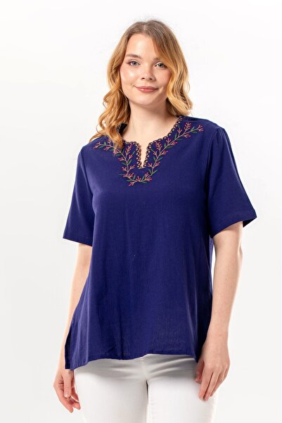Eliş Şile Bezi Short Sleeve Nevin Embroidered V-Neck Summer Shile Fabric Auth...