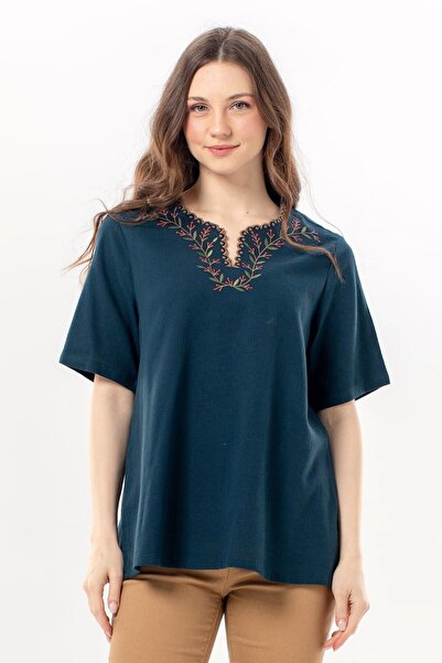 Eliş Şile Bezi Short Sleeve Nevin Embroidered V-Neck Summer Shile Cloth Authe...