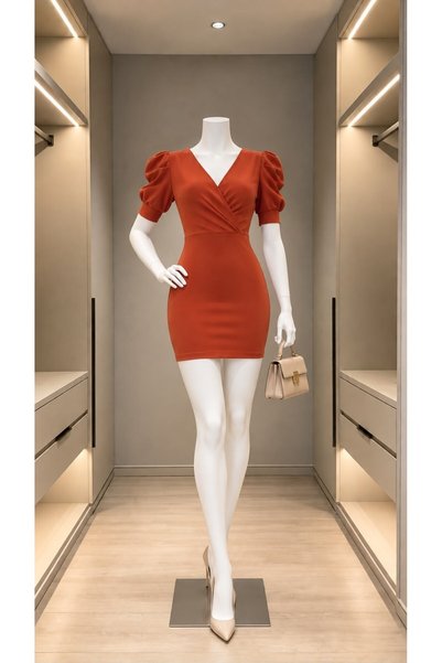 Modafeminen Rochie cu mâneci scurte din țesătură crep cu guler dublu 582900 TILE