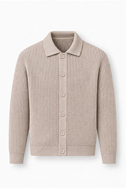 Valiberta Palermo Oversize Selanik Strickjacke mit Knöpfen für Herren – Stein...