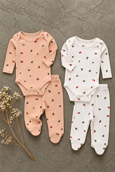 ENİA BABY Baby Girl 100% Cotton 4-Piece Top and Bottom Bodysuit Set