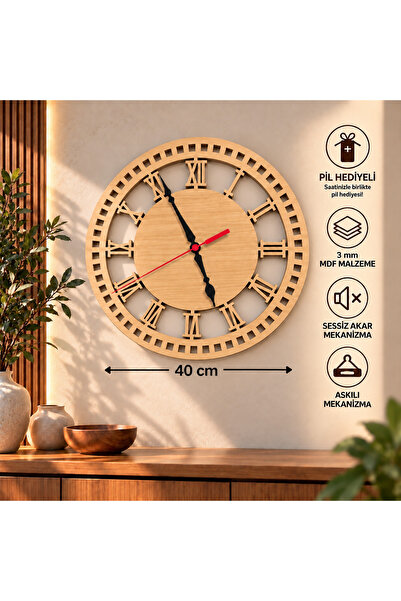 Ezolife Clock Three Large 40cm Dekoratif Duvar Saati
