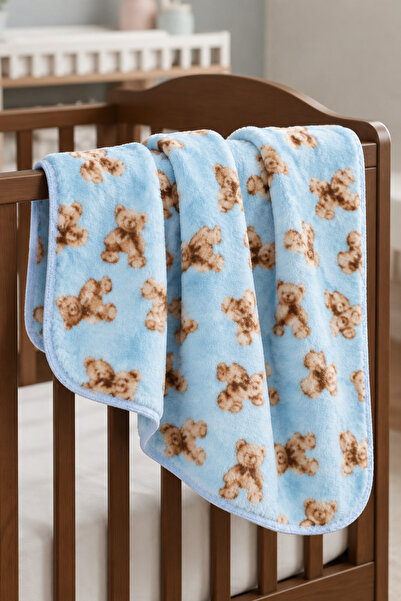 bebegen Blue Teddy Bear Patterned Fleece Blanket
