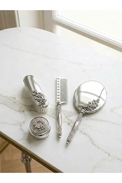 AMOR Luxury Mirror Comb Set Shiny Silver (Flower Bouquet)