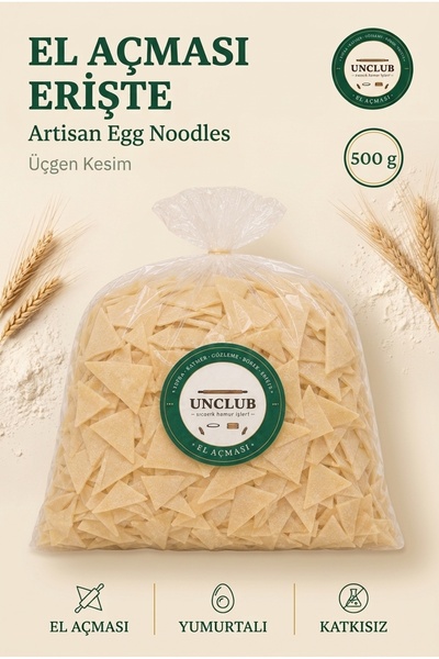 UNCLUB Bol Yumurtalı El Açması Sade Erişte — Üçgen Kesim 500 gr | Katkısız & ...