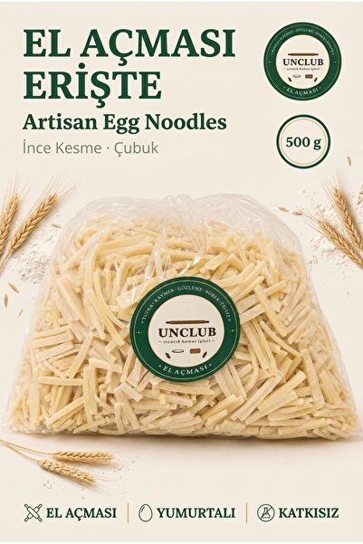 Bol Yumurtalı El Açması Sade Erişte — İnce Kesme (Çubuk) 500 gr | Katkısız & Doğal