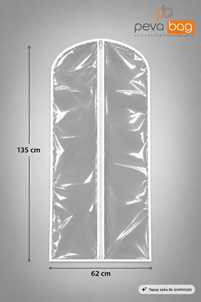 Pevabag Şeffaf Abiye Elbise Kılıfı (Gamboç) 5 Adet / 62x135 CM Beyaz Biyeli