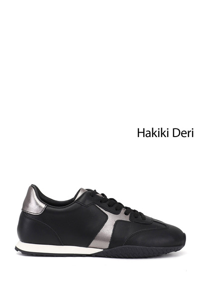 GÖNDERİ(R) Kadın Siyah Lastik Bağcıklı Hakiki Deri Sneaker