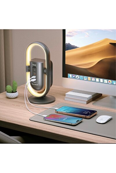 Enshall Akım Korumalı Fulltech FTR-39 Masaüstü Priz ve LED Aydınlatma, 2 Priz, 2x USB-C PD 20W, 1x USB-A QC 18W, 1050J Koruma, 3680W, 1.9 m Kablo