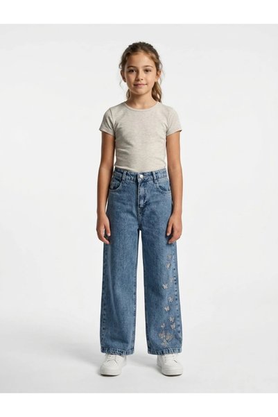 NURTOPU Girls' Jeans, Baggy, Loose Fit, Suitable for 4 Seasons, Single Bottom, Cotton Fabric, Super Quality, Elastic Waist, Internal Adjustment, Suitable for 6/13 Years Old.