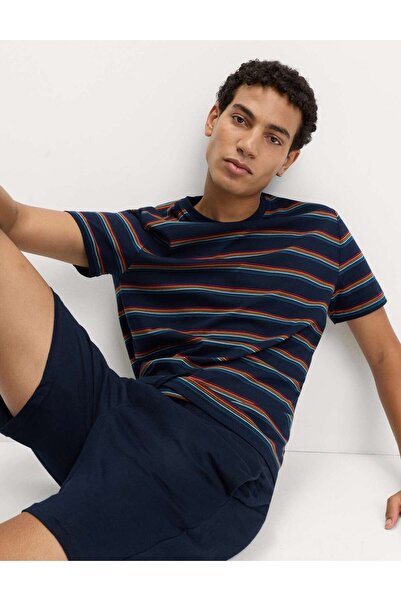 Marks & Spencer Saf Pamuklu Çizgili Pijama Takımı