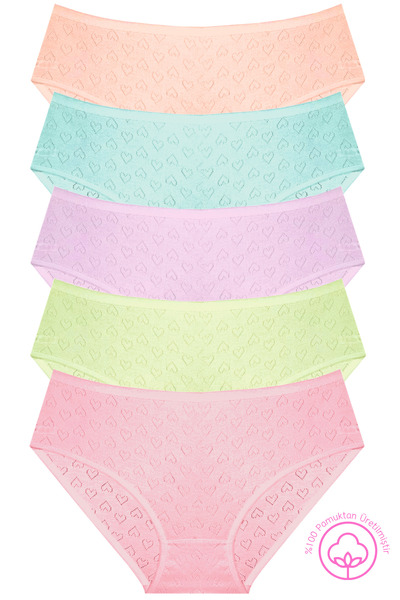 Newlilla 1506 Heart 100% Cotton 5-Piece Women's Bato Panties Pack V2
