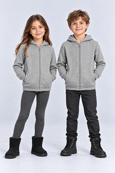 AHENGİM Girls - Boys Basic Zippered Thick 3 Thread Winter School Sweat Ak1815