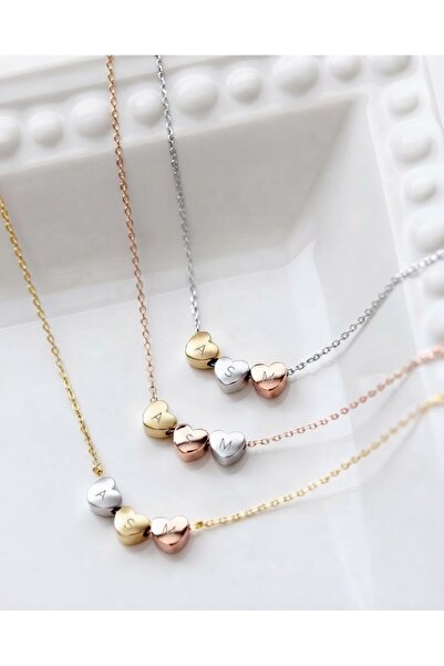 Papatya Silver 925 Ayar Gümüş Minimalist Kişiye Özel Harfli Kalp Kolye.rose.gold.rodaj Renk Seçeneği