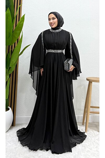Lamia Giyim Tutku Şifon Abiye Siyah