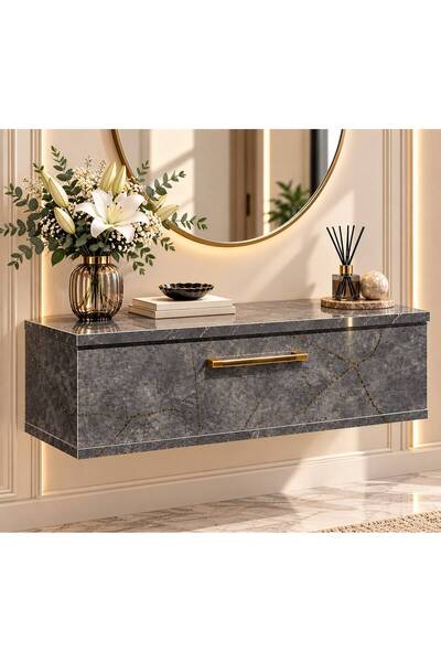 SEVEREVİM Modern Mermer Desenli Duvar Dresuarı Özel Lüx MDF 70x20x27 cm Kapak...