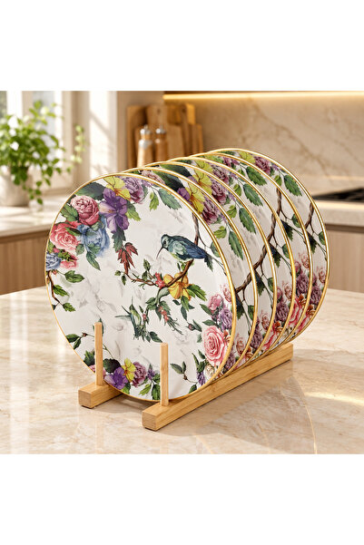 umut züccaciye Luxury Ceramic Floral Pattern Serving Plate Set for 6 People