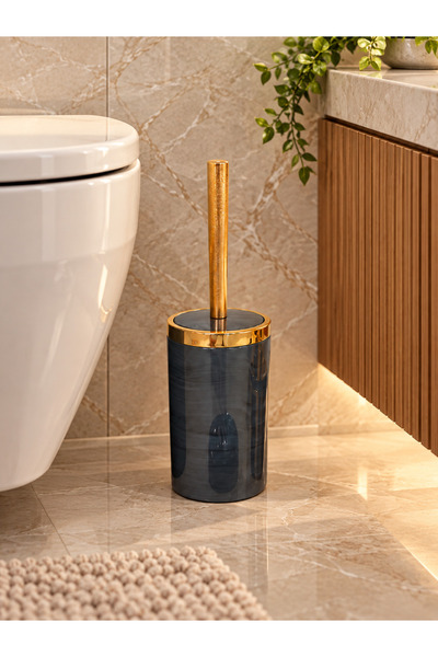 3NUR 5 Parça Mermer Desen Banyo Seti / Wc Fırçalık, Sıvı - Katı Sabunluk, Çöp Kovası, Diş Fırçalık