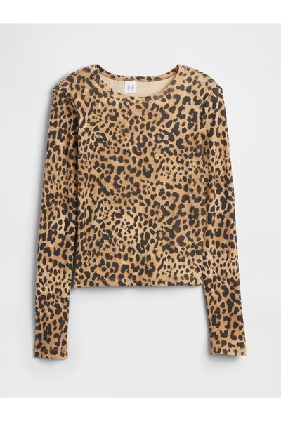 GAP Kız Çocuk Kahverengi Fitilli Pointelle T-Shirt