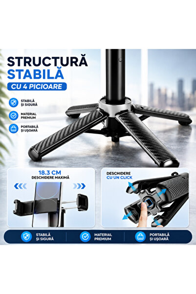 RaSteff Stick selfie 2 în 1 ,trepied și telecomandă Bluetooth, de buzunar, tijă de aluminiu, pliat 11 cm