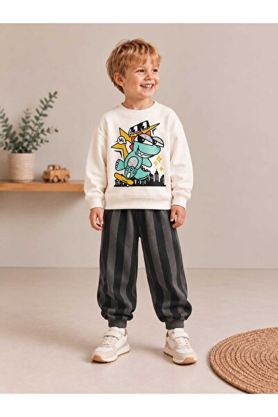 CoolCix Smoked Striped Ny Dinosaur Cotton Bottom and Top Set, 2-Piece Set