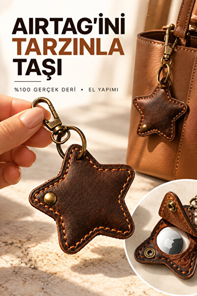 Doraz Handmade Doraz AirTag Deri Anahtarlık, El Yapımı Gerçek Deri AirTag Kor...