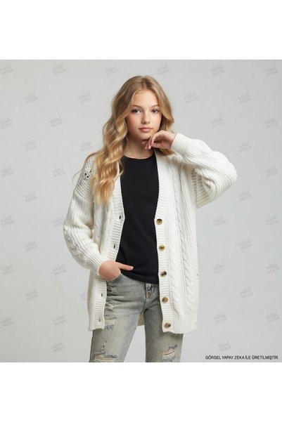 Minimoda Kids Girl's Ripped Detailed Long Knit Cardigan