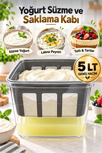 EveFix Dev Boy 5 Litre Geniş Hacimli 2'si 1 Arada Yoğurt Süzme Aparatı ve Sak...