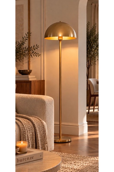Fico Home Modern Tasarım Torche Ayaklı Lambader Eskitme Gold Gövde Metal Abajur Lambader