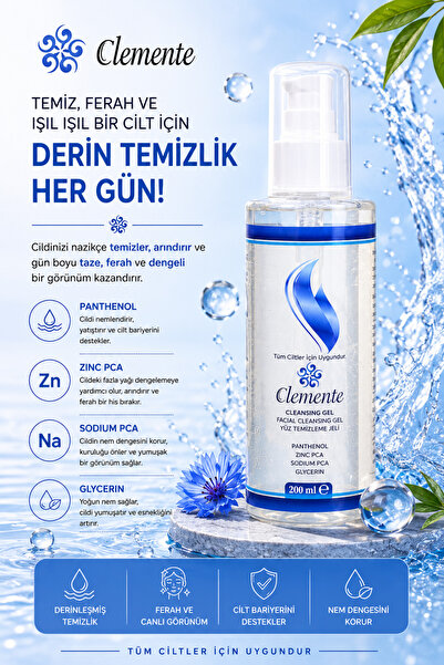 Clemente Yüz Temizleme Jeli Tüm Cilt Tipleri Için 200 ml