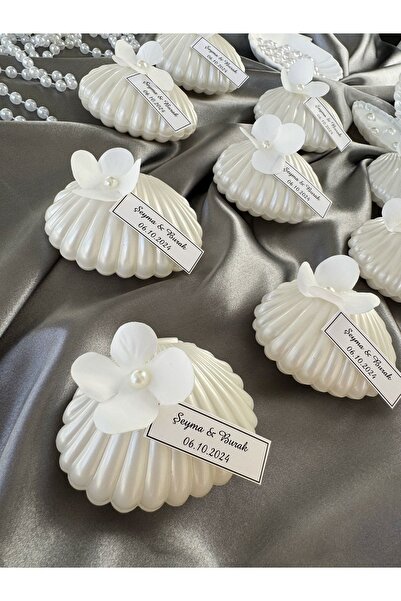 Gami Handmade Çiçekli Sedefli İstiridye Mum Söz, Nişan, Nikah, Doğum günü, Dü...